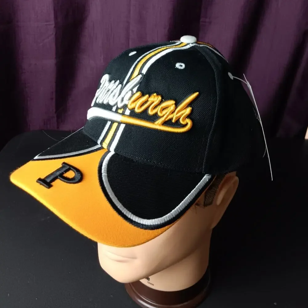 Pittsburgh Colors‎ Adjustable Ball Cap Mens Black & Yellow Spell Out Embroidered